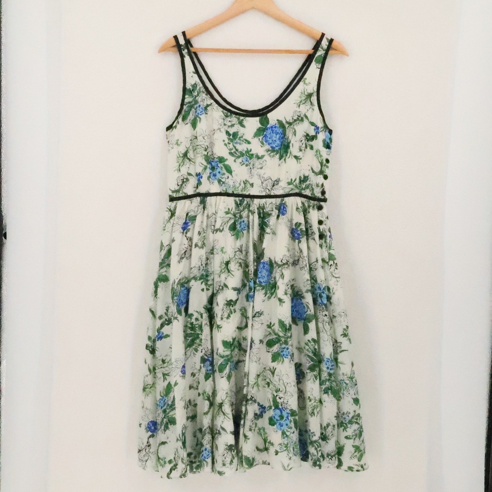 Odille Anthropologie Silk Floral Dress Womens Size 8 Cottage Garden Party Retro